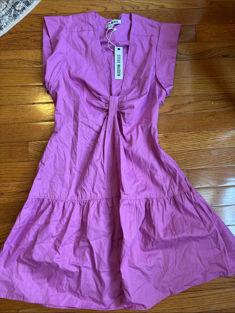 Steve Madden Bright Pink Knot-Front Cotton Dress